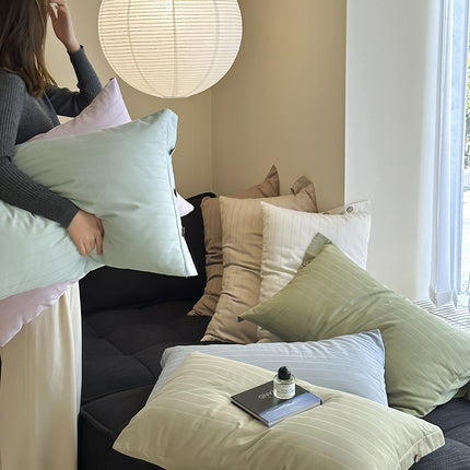 White Wide Stripes Long Staple Cotton Sateen Pillowcase Set - Jacquard Striped, Pure Cotton, 48x74cm (Pair).