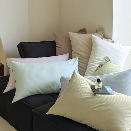 White Wide Stripes Long Staple Cotton Sateen Pillowcase Set - Jacquard Striped, Pure Cotton, 48x74cm (Pair).