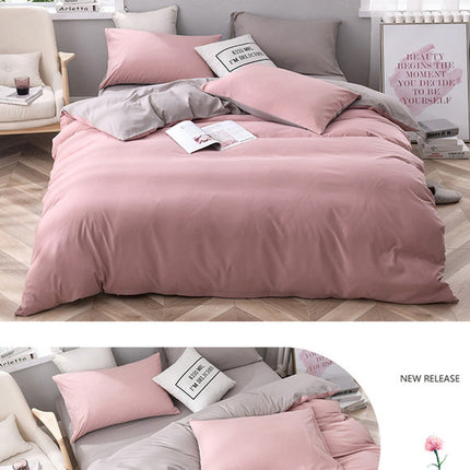 Light Brown And White Stitching Ultra-Soft Solid Color 4-Piece Bedding Set - Queen Size(Suitable for 2m bed).