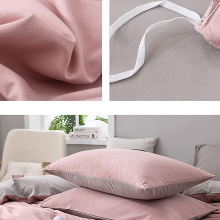Light Brown And White Stitching Ultra-Soft Solid Color 4-Piece Bedding Set - Queen Size(Suitable for 2m bed).