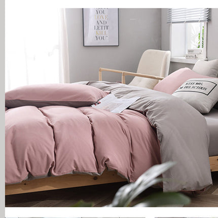 Light Brown And White Stitching Ultra-Soft Solid Color 4-Piece Bedding Set - Queen Size(Suitable for 2m bed).