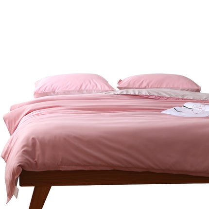 Light Brown And White Stitching Ultra-Soft Solid Color 4-Piece Bedding Set - Queen Size(Suitable for 2m bed).