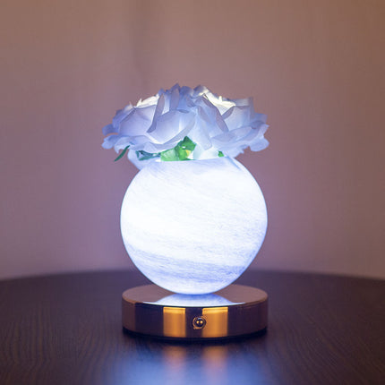 Blue Dreamy Rose Planet Lamp Night Light - Elegant 21cm USB-Charged 3-Color Touch Dimming Decor Gift.
