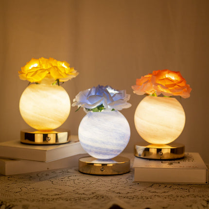 Blue Dreamy Rose Planet Lamp Night Light - Elegant 21cm USB-Charged 3-Color Touch Dimming Decor Gift.