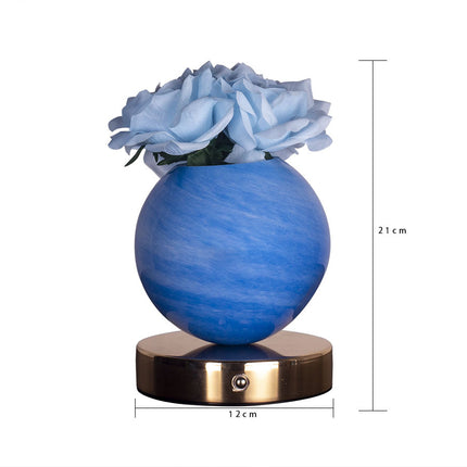 Blue Dreamy Rose Planet Lamp Night Light - Elegant 21cm USB-Charged 3-Color Touch Dimming Decor Gift.