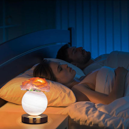 Blue Dreamy Rose Planet Lamp Night Light - Elegant 21cm USB-Charged 3-Color Touch Dimming Decor Gift.