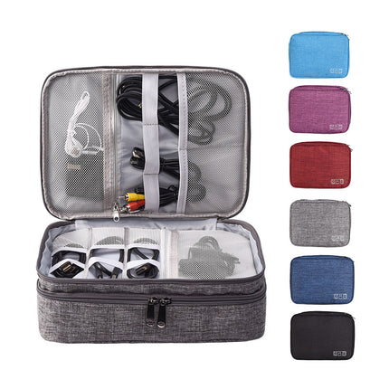 Grey Durable Three-Layer Earphone & Digital Organizer - Waterproof Cosmetic & Cable Storage Pouch(Photography props not included, only the bag).