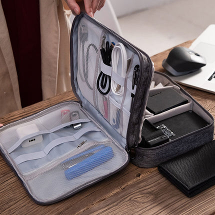 Grey Durable Three-Layer Earphone & Digital Organizer - Waterproof Cosmetic & Cable Storage Pouch(Photography props not included, only the bag).