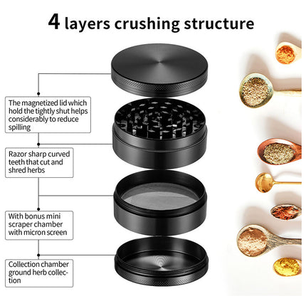 Silver Premium 4-Layer Zinc Alloy Herb Grinder - Magnetic Lid & Fine Grinding, 63mm, 162g.