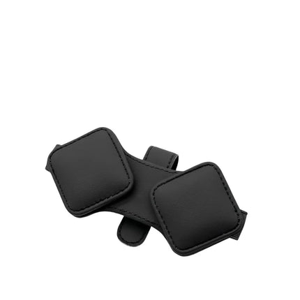 2 Pcs Black Car Sun Visor Glasses Holder Clip with Dual Magnetic Clamps - PU Leather, Anti-Slip, and Multi-Functional Storage.