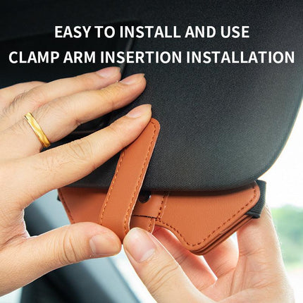 2 Pcs Black Car Sun Visor Glasses Holder Clip with Dual Magnetic Clamps - PU Leather, Anti-Slip, and Multi-Functional Storage.