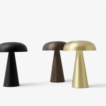 Silver Metal Mushroom Table Lamp - Rechargeable Touch Control Ambient Light with Remote.