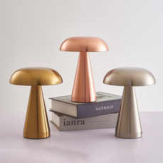 Silver Metal Mushroom Table Lamp - Rechargeable Touch Control Ambient Light with Remote.