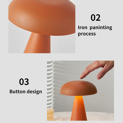 Silver Metal Mushroom Table Lamp - Rechargeable Touch Control Ambient Light with Remote.