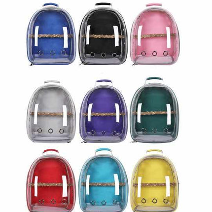 Grey Stylish Transparent PVC Pet Carrier Backpack - Large Capacity, Multi-Use for Birds & Cats(Including Wooden Stick).