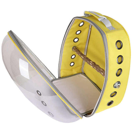 Grey Stylish Transparent PVC Pet Carrier Backpack - Large Capacity, Multi-Use for Birds & Cats(Including Wooden Stick).