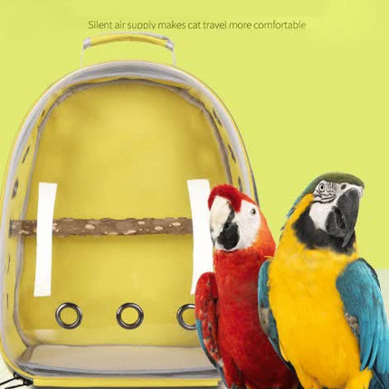 Grey Stylish Transparent PVC Pet Carrier Backpack - Large Capacity, Multi-Use for Birds & Cats(Including Wooden Stick).