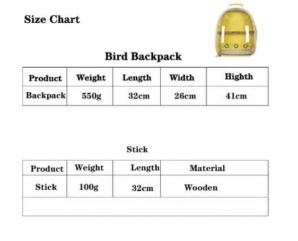 Grey Stylish Transparent PVC Pet Carrier Backpack - Large Capacity, Multi-Use for Birds & Cats(Including Wooden Stick).