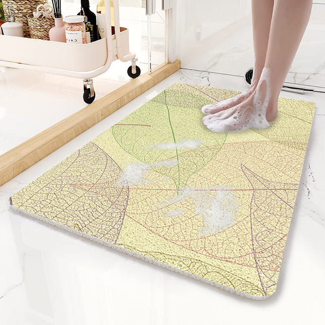 Yellow Leaves Pattern  PVC Non-Slip Bath Mat 45x75cm - Shower Drain Hole Design, Soft & Quick-Dry Bathroom Rug.