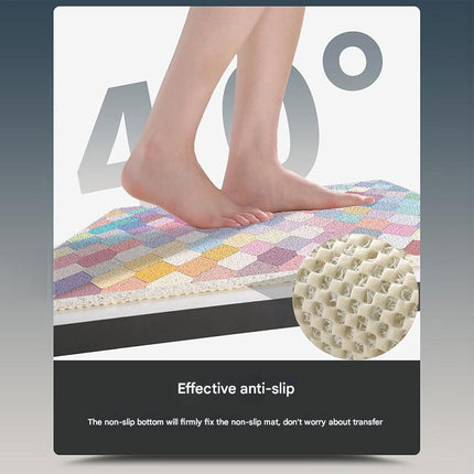 Colorful Diamond Pattern  PVC Non-Slip Bath Mat 45x75cm - Shower Drain Hole Design, Soft & Quick-Dry Bathroom Rug.