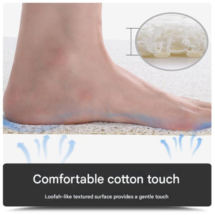 Green Leaves Pattern  PVC Non-Slip Bath Mat 50x80cm - Shower Drain Hole Design, Soft & Quick-Dry Bathroom Rug.
