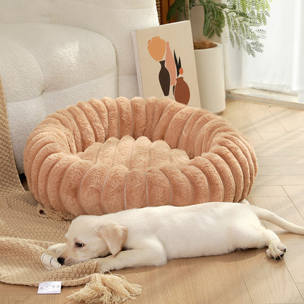 Khaki Plush Pet Bed - 40cm Round Dog & Cat Mat, Cozy PP Cotton Filled, Comfortable Pet Supplies.
