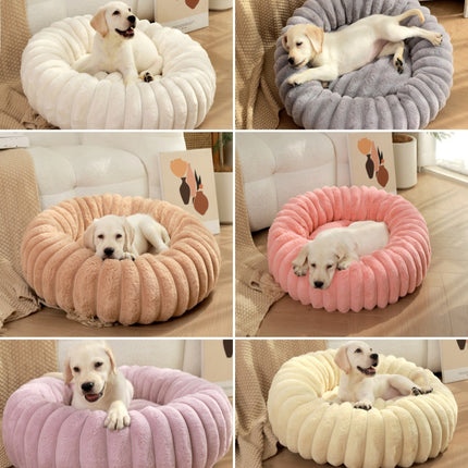 Khaki Plush Pet Bed - 40cm Round Dog & Cat Mat, Cozy PP Cotton Filled, Comfortable Pet Supplies.