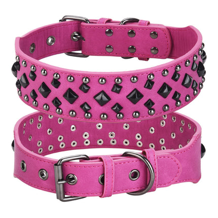 Size L Pink 1 pack Stylish PU Leather Dog Collar with Spikes - Adjustable, Durable & Comfortable for Medium to Large Breeds.