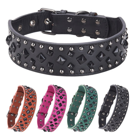 Size L Pink 1 pack Stylish PU Leather Dog Collar with Spikes - Adjustable, Durable & Comfortable for Medium to Large Breeds.