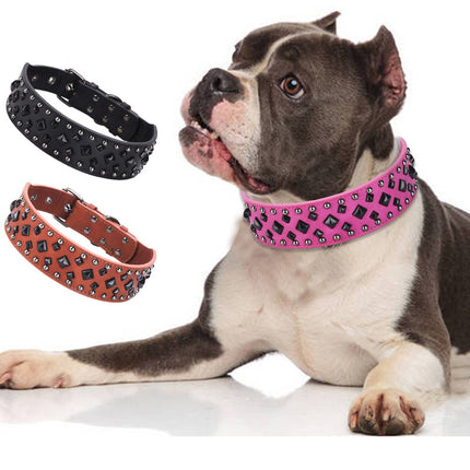 Size L Pink 1 pack Stylish PU Leather Dog Collar with Spikes - Adjustable, Durable & Comfortable for Medium to Large Breeds.