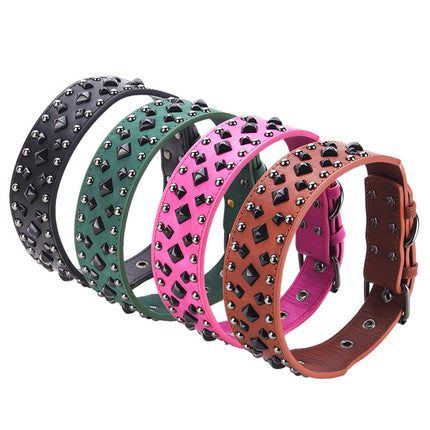 Size L Pink 1 pack Stylish PU Leather Dog Collar with Spikes - Adjustable, Durable & Comfortable for Medium to Large Breeds.
