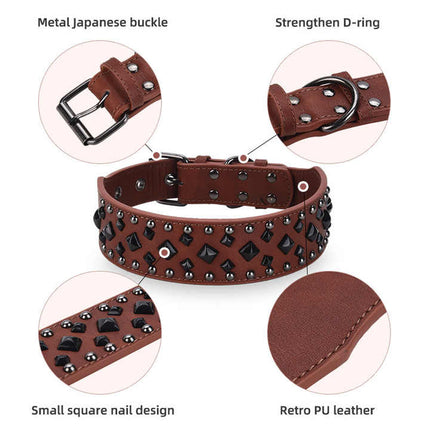 Size L Pink 1 pack Stylish PU Leather Dog Collar with Spikes - Adjustable, Durable & Comfortable for Medium to Large Breeds.