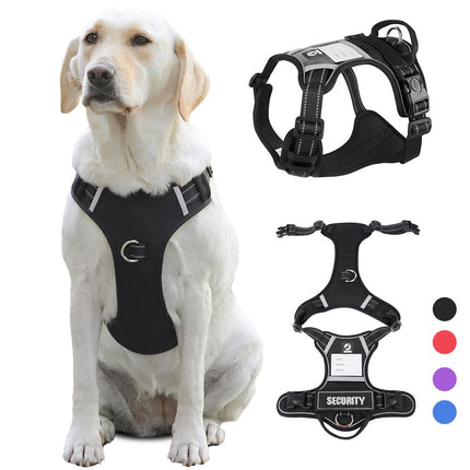 Size L Red Reflective No-Pull Dog Harness - Adjustable & Durable for Large Breeds, Anti-Escape Design.