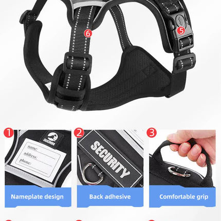Size L Red Reflective No-Pull Dog Harness - Adjustable & Durable for Large Breeds, Anti-Escape Design.