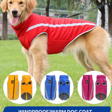 Size 3XL Blue Reflective Winter Dog Jacket - Warm & Waterproof Outdoor Coat for Large Breeds.