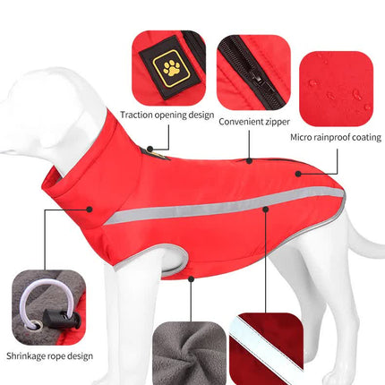 Size 5XL Pink Reflective Winter Dog Jacket - Warm & Waterproof Outdoor Coat for Large Breeds.