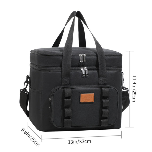 Black 23L Extra Large Insulated Cooler Bag with Double Layers - Perfect for Camping, Picnics, and Outdoor Adventures.