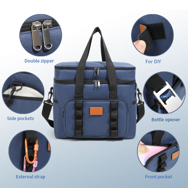 Navy Blue 23L Extra Large Insulated Cooler Bag with Double Layers - Perfect for Camping, Picnics, and Outdoor Adventures.