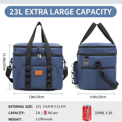 Navy Blue 23L Extra Large Insulated Cooler Bag with Double Layers - Perfect for Camping, Picnics, and Outdoor Adventures.