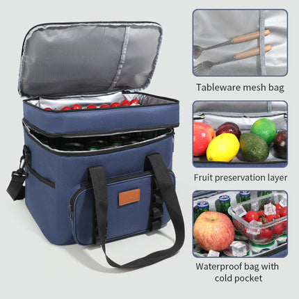 Navy Blue 23L Extra Large Insulated Cooler Bag with Double Layers - Perfect for Camping, Picnics, and Outdoor Adventures.