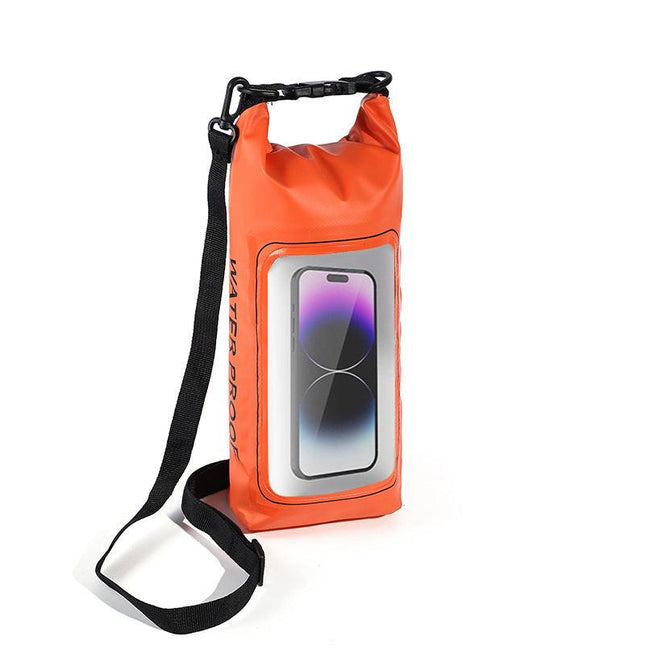 Orange 2L Waterproof Phone Pouch - Multi-Functional PVC Dry Bag for Swimming and Water Activities.