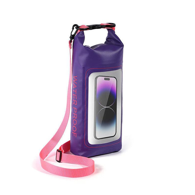 Purple 2L Waterproof Phone Pouch - Multi-Functional PVC Dry Bag for Swimming and Water Activities.