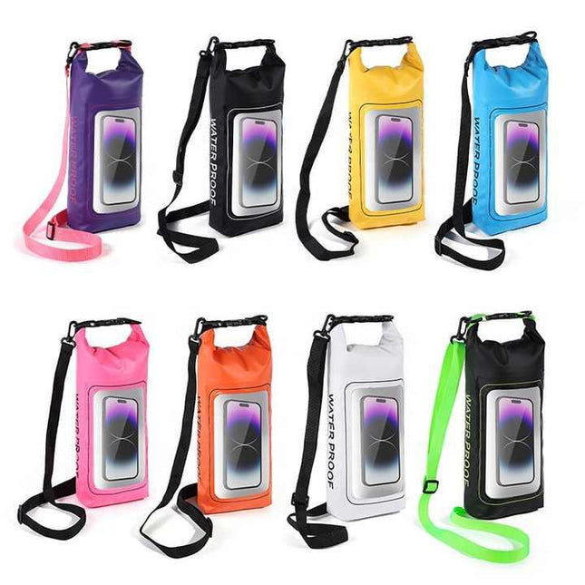 Purple 2L Waterproof Phone Pouch - Multi-Functional PVC Dry Bag for Swimming and Water Activities.