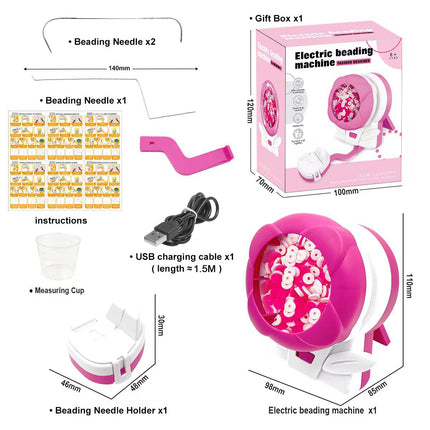 Pink Automatic Bead Loader - Electric DIY Jewelry Making Kit with Accessories.