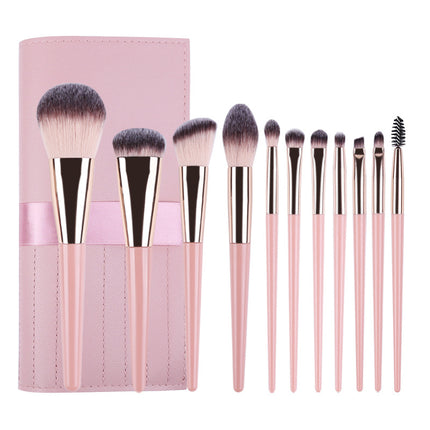 Pink 11 Pcs Makeup Brush Set - Complete Brush Kit with Travel Case.