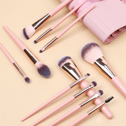 Pink 11 Pcs Makeup Brush Set - Complete Brush Kit with Travel Case.