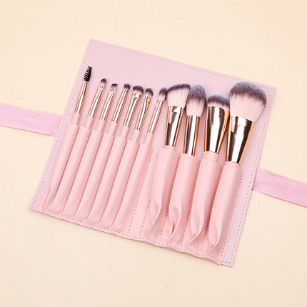 Pink 11 Pcs Makeup Brush Set - Complete Brush Kit with Travel Case.