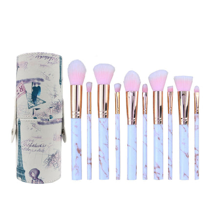 Barrel Pink Marble Makeup Brush Collection - 10 brushes for face, eyes and lips.