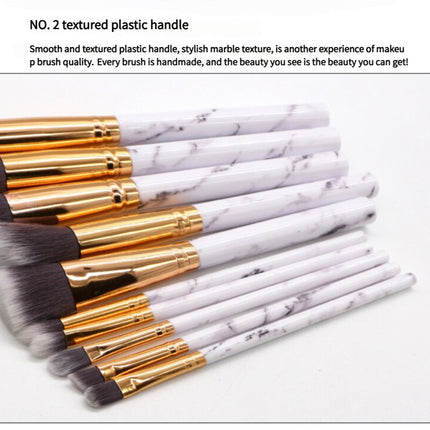 Barrel Pink Marble Makeup Brush Collection - 10 brushes for face, eyes and lips.