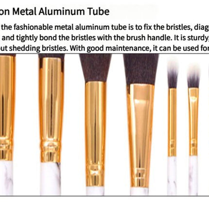 Barrel Pink Marble Makeup Brush Collection - 10 brushes for face, eyes and lips.